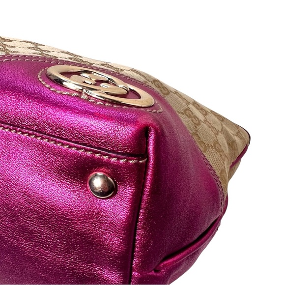 Gucci GG Monogram Tote Pink Leather Trim - Picture 6 of 15